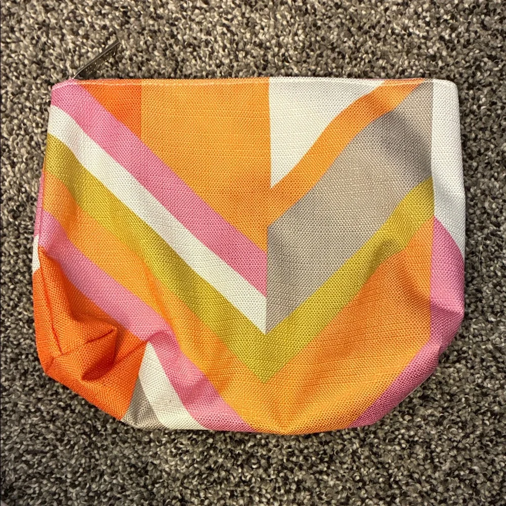 Clinique Pink and Orange Geometric Cosmetic Makeup Bag